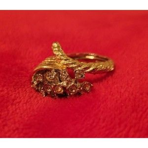 Vintage 60'S MID CENTURY CORNUCOPIA RHINESTONE DINNER HORN OF PLENTY Ring